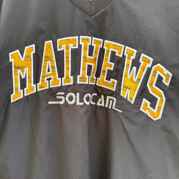 1990s Mathews Solocam Sportco Authentic Spellout Black Yellow Pullover 2XL - Picture 2 of 5